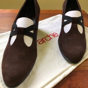 Arche Brown Wedge Shoes, black straps, 37.5 EUR